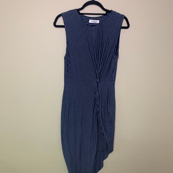 Bailey / 44 navy blue striped asymmetrical dress size M - Picture 2 of 13